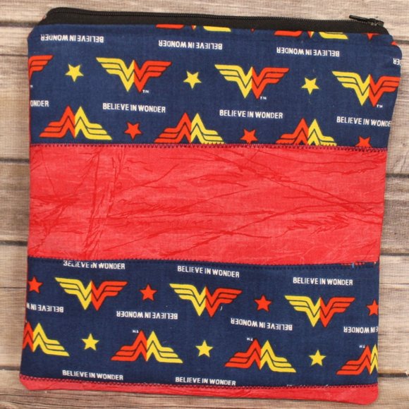 Wonderwoman Blue & Red Zippered Pouch and Sunglass Case- Matching Set -Handmade - Picture 3 of 11